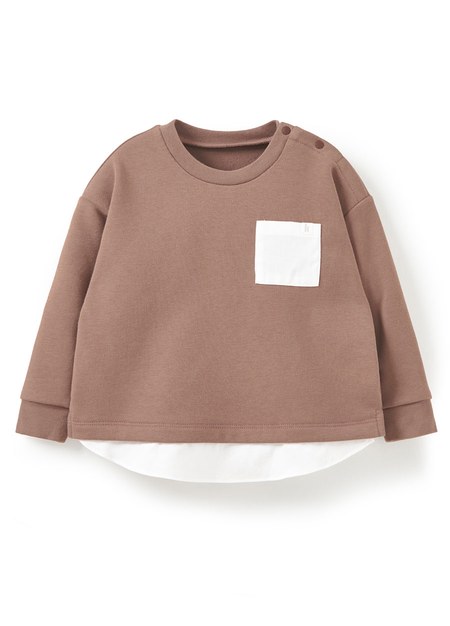 BABY假兩件寬鬆上衣-灰褐1