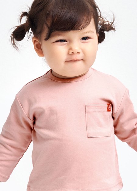 BABY假兩件長袖T恤-淺粉1