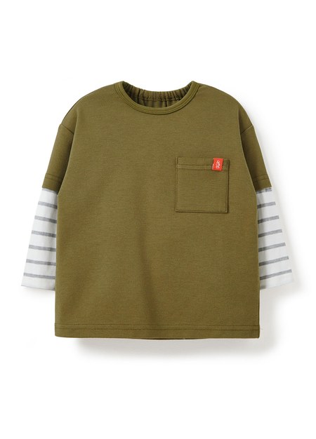 BABY假兩件長袖T恤-橄綠1