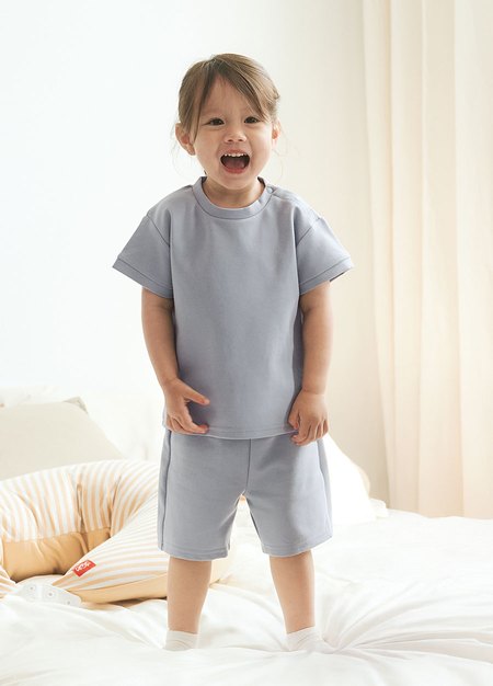 BABY涼感鬆緊短褲-灰藍2