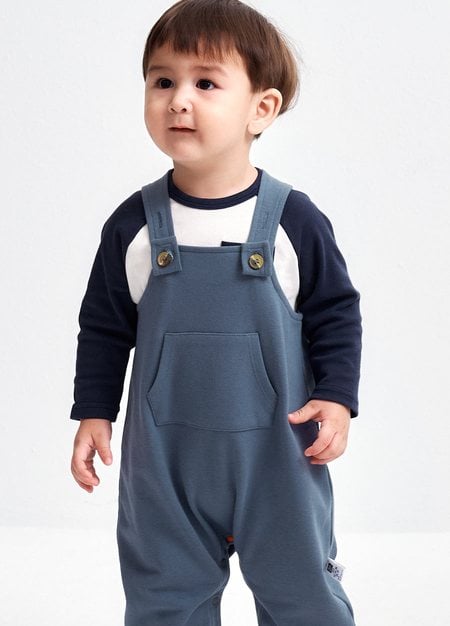 BABY棉質連身吊帶褲-灰藍1