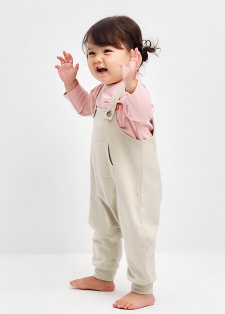 BABY棉質連身吊帶褲-米色1