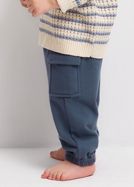 BABY棉質工作束口褲-灰藍2