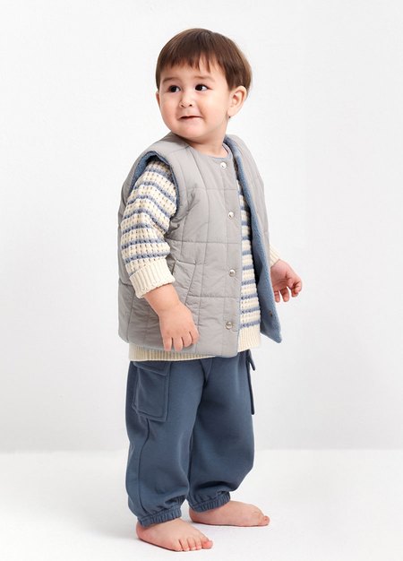 BABY棉質工作束口褲-灰藍4