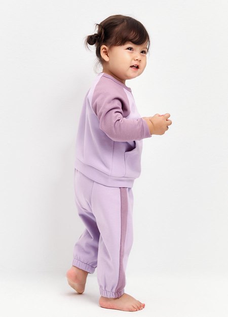 BABY撞色剪接束口褲-淺紫3