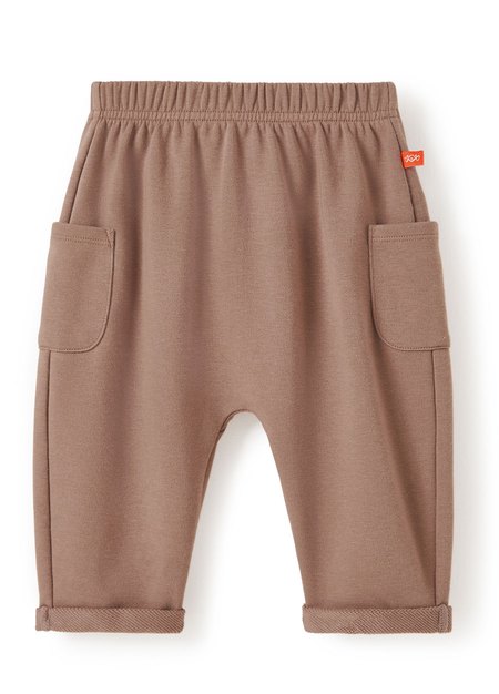 BABY棉質毛圈反摺長褲-灰褐1