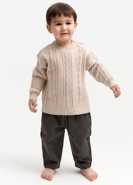 BABY剪接錐形褲-深灰1