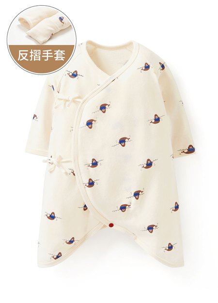 新生兒Q彈棉質蝴蝶衣-海象-米色1