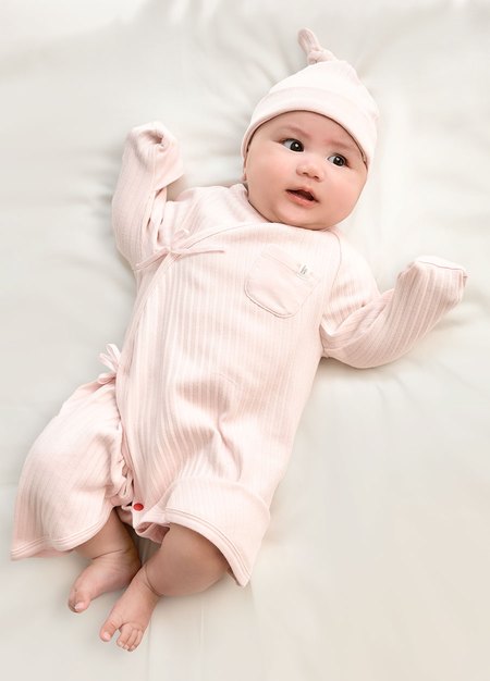 新生兒百褶羅紋蝴蝶衣(附帽子)-淺粉4