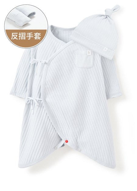 新生兒百褶羅紋蝴蝶衣(附帽子)-淺灰1