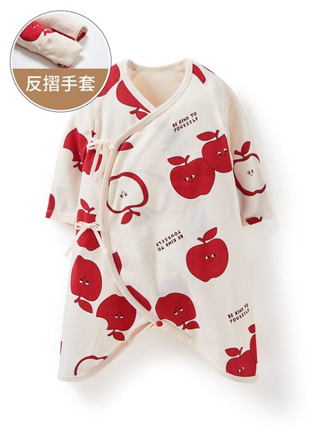 新生兒 Q彈棉質蝴蝶衣-蘋果-淺棕1