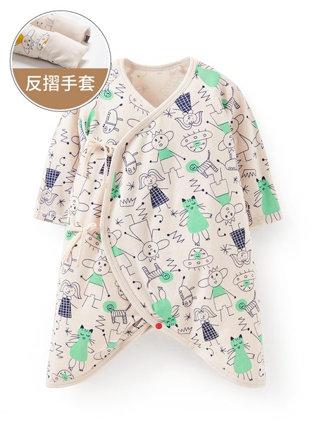 新生兒Q彈棉質蝴蝶衣-童趣線條-綠色1