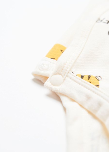 新生兒 Q彈棉質長袖包屁衣-老虎-淺黃3