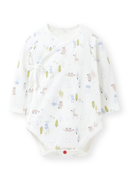 新生兒Q彈棉質長袖包屁衣-森林動物-白色2