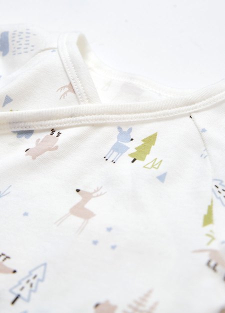 新生兒Q彈棉質長袖包屁衣-森林動物-白色3