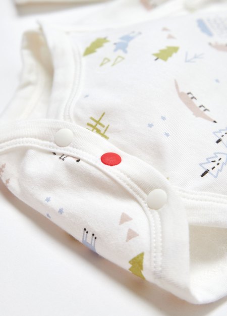 新生兒Q彈棉質長袖包屁衣-森林動物-白色4