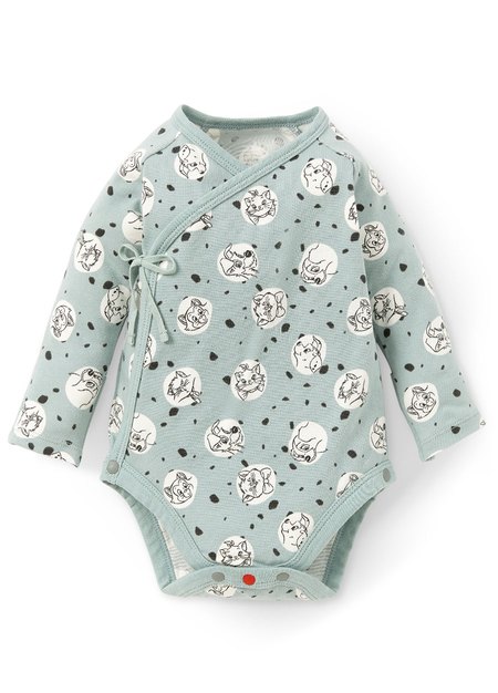 新生兒迪士尼Q彈棉質長袖包屁衣-點點貓狗-藍綠2