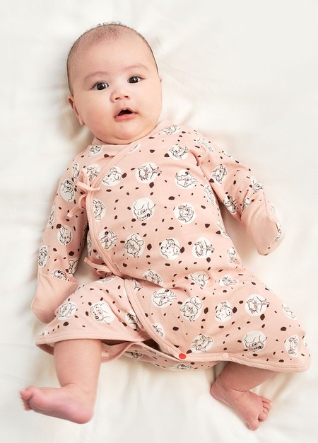 新生兒迪士尼Q彈棉質蝴蝶衣-點點貓狗-粉橘2