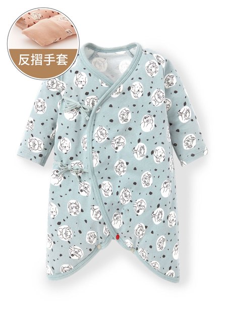 新生兒迪士尼Q彈棉質蝴蝶衣-點點貓狗-藍綠1