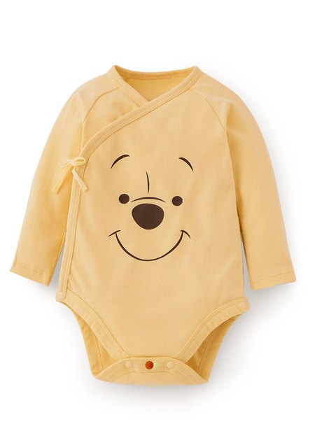 新生兒迪士尼蓄熱保溫長袖包屁衣-維尼-黃色2