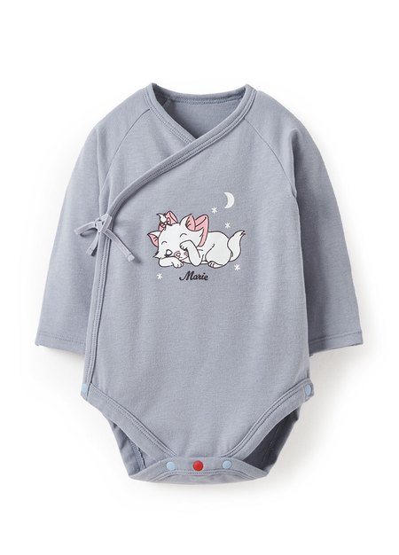 新生兒迪士尼蓄熱保溫長袖包屁衣-瑪麗貓-灰藍2