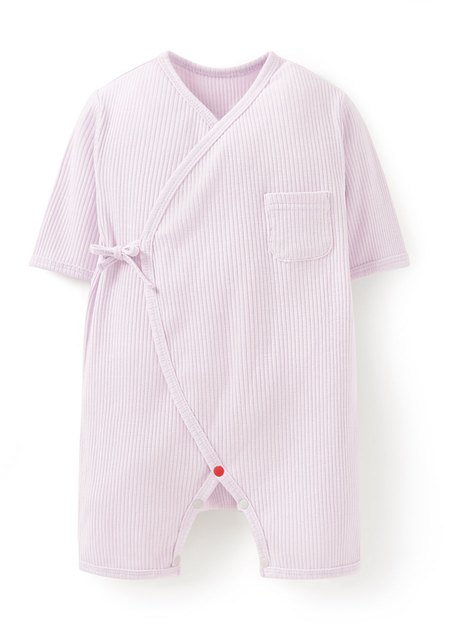 新生兒坑條短袖連身包屁衣-粉紫3