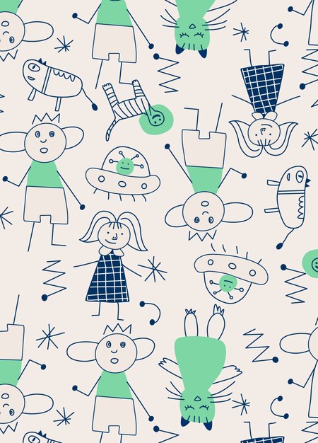 新生兒短袖連身包屁衣-童趣線條-綠色3