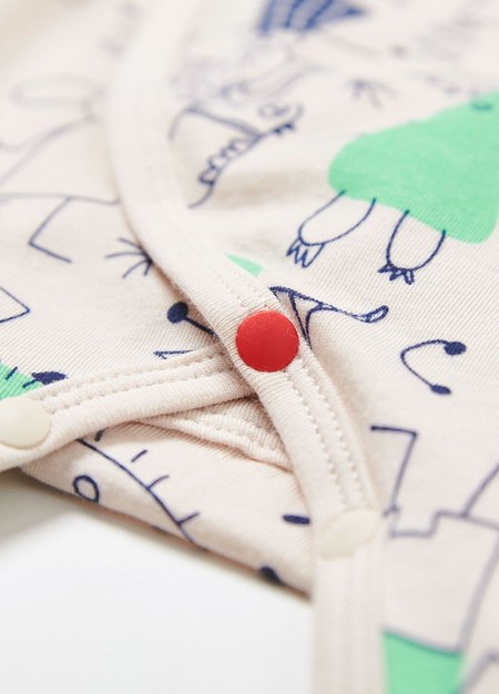 新生兒短袖連身包屁衣-童趣線條-綠色2