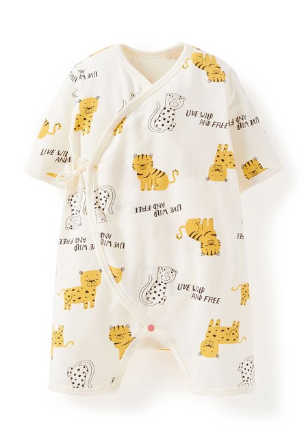 新生兒 短袖連身包屁衣-老虎-淺黃1