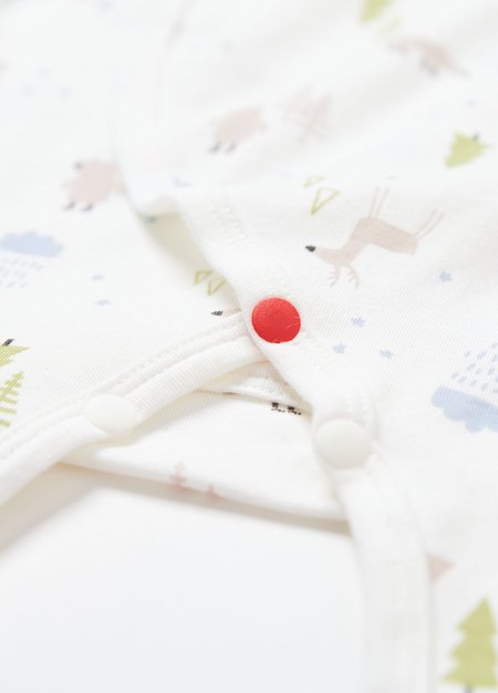 新生兒短袖連身包屁衣-森林動物-白色2