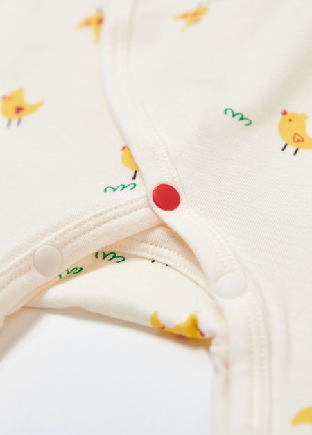 新生兒 短袖連身包屁衣-小雞-米色2