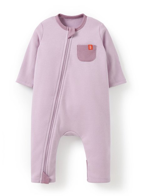新生兒撞色拉鍊長袖連身衣-淺紫4