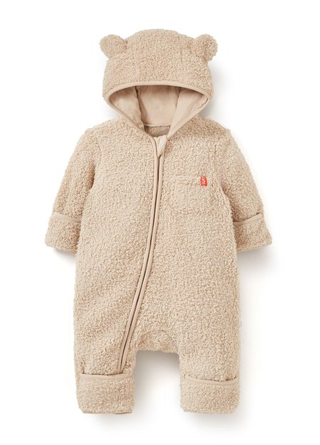 新生兒造型絨毛拉鍊長袖連身衣-卡其2