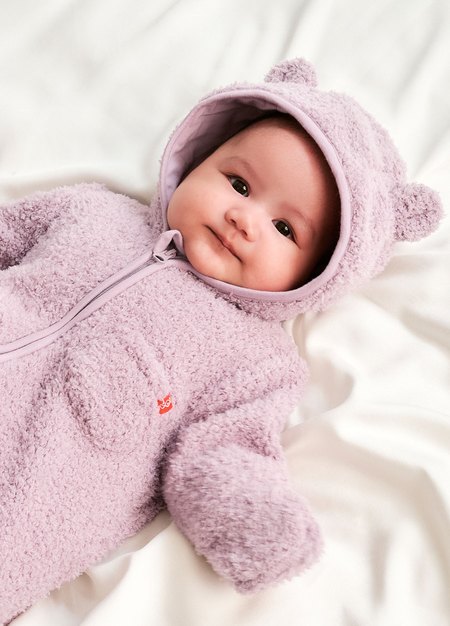 新生兒造型絨毛拉鍊長袖連身衣-淺紫2