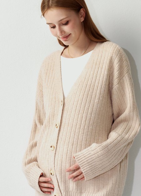 V領開襟孕哺針織衫(兩穿)-米色4