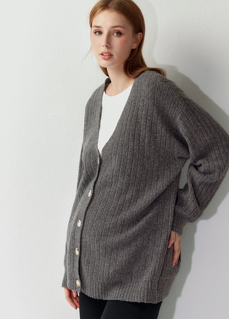 V領開襟孕哺針織衫(兩穿)-深灰3