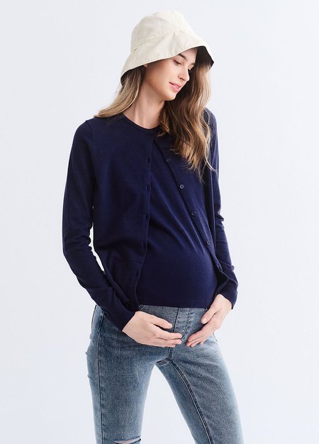 圓領開襟孕哺針織衫(兩穿)-深藍4