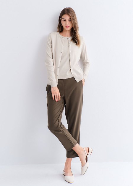 圓領開襟孕哺針織衫(兩穿)-米色3