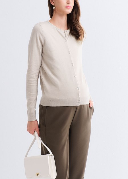 圓領開襟孕哺針織衫(兩穿)-米色4