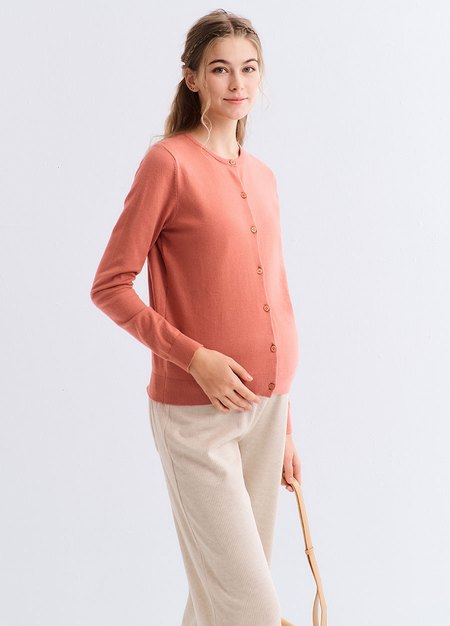 圓領開襟孕哺針織衫(兩穿)-深粉3