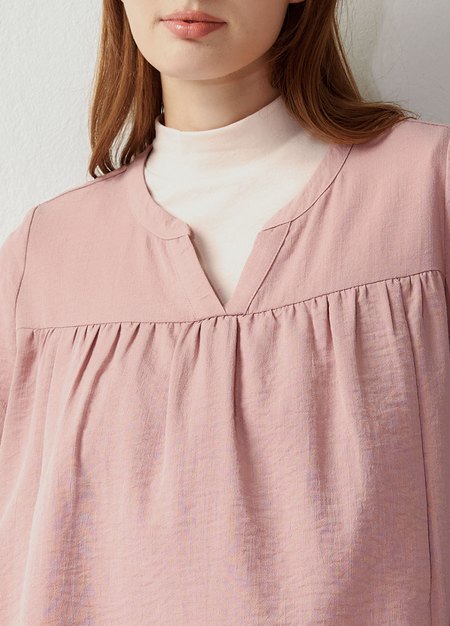 小V領細褶孕哺上衣-淺粉3