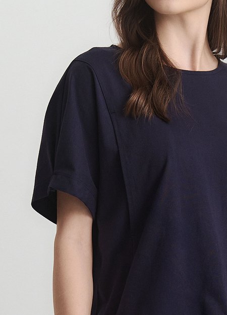 棉質假兩件孕哺上衣-深藍4