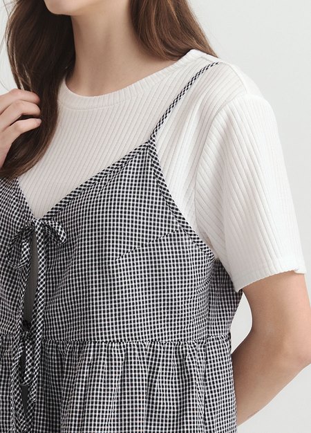 假兩件細肩帶綁帶孕哺上衣-黑色4