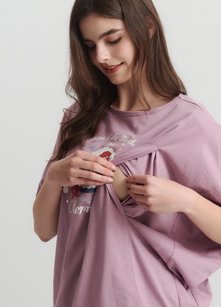 迪士尼小美人魚寬鬆孕哺罩衫-藕紫2