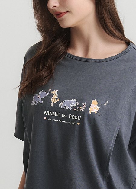 迪士尼小熊維尼寬鬆孕哺罩衫-灰藍4