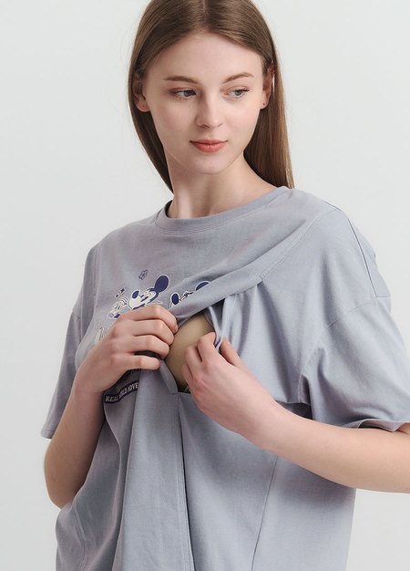 迪士尼米奇&米妮寬鬆孕哺上衣-藍紫2