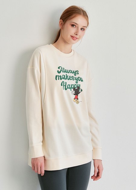 迪士尼米奇長版孕哺上衣-米色1