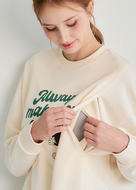 迪士尼米奇長版孕哺上衣-米色2