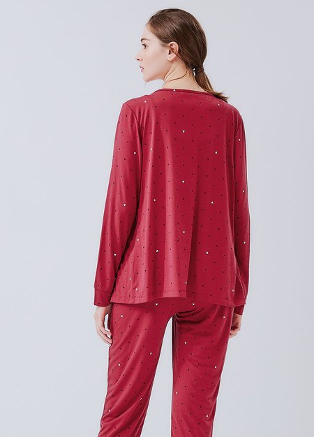 點點米奇頭孕哺居家服組(長袖+長褲)-磚紅4