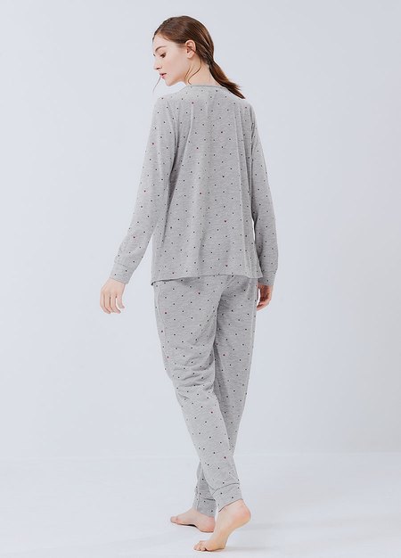 點點米奇頭孕哺居家服組(長袖+長褲)-淺灰4